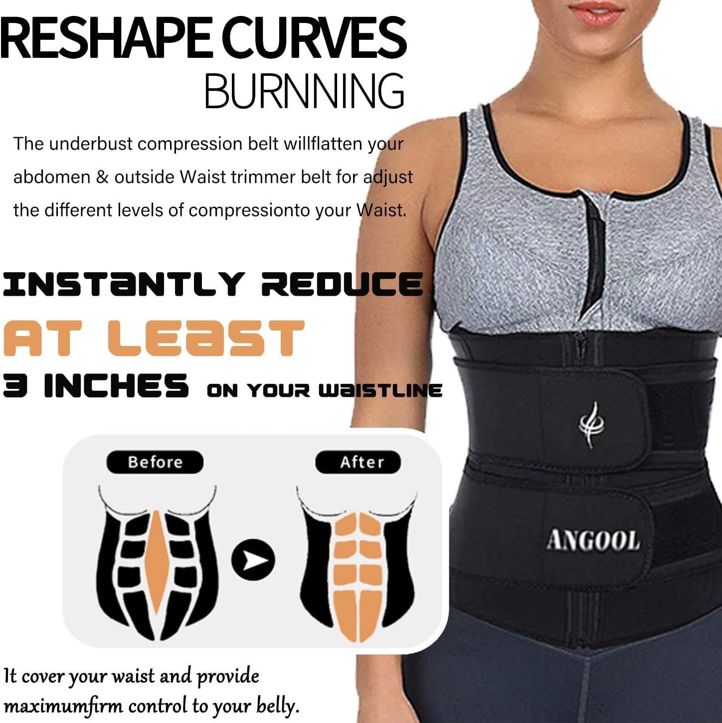 Neopren Waist Trainer for Women,Workout plus Size Trimmer Belt Sauna Sweat Corset Cincher with Zipper