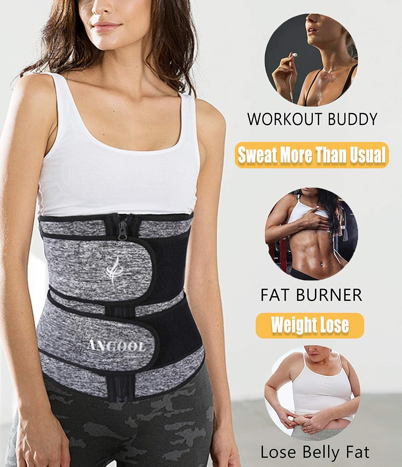 Neopren Waist Trainer for Women,Workout plus Size Trimmer Belt Sauna Sweat Corset Cincher with Zipper