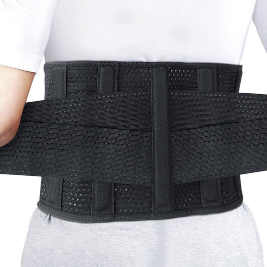 Back Brace for Lower Back Pain, Lumber Suppot Belt for Men and Women, Breatheble Waist Support Belt with Hole Mesh for Hernied Disc, Sciatica, Scoliosis,Length Adjustabe(Black, S-Large)