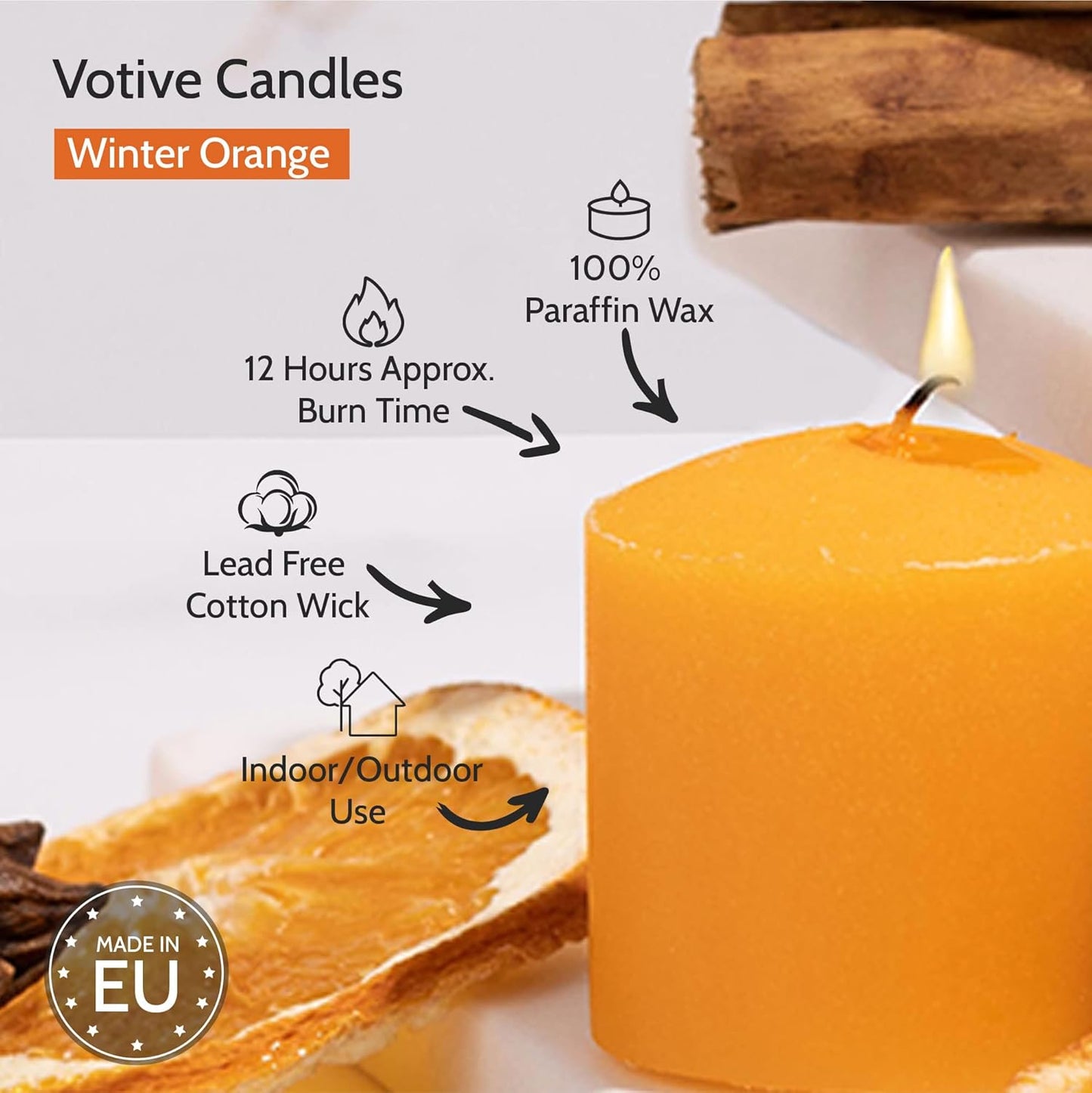 Scented Votive Candles - Winter Orange Votive Candles -12 Hour Burn Time - 9 Pack - European Made