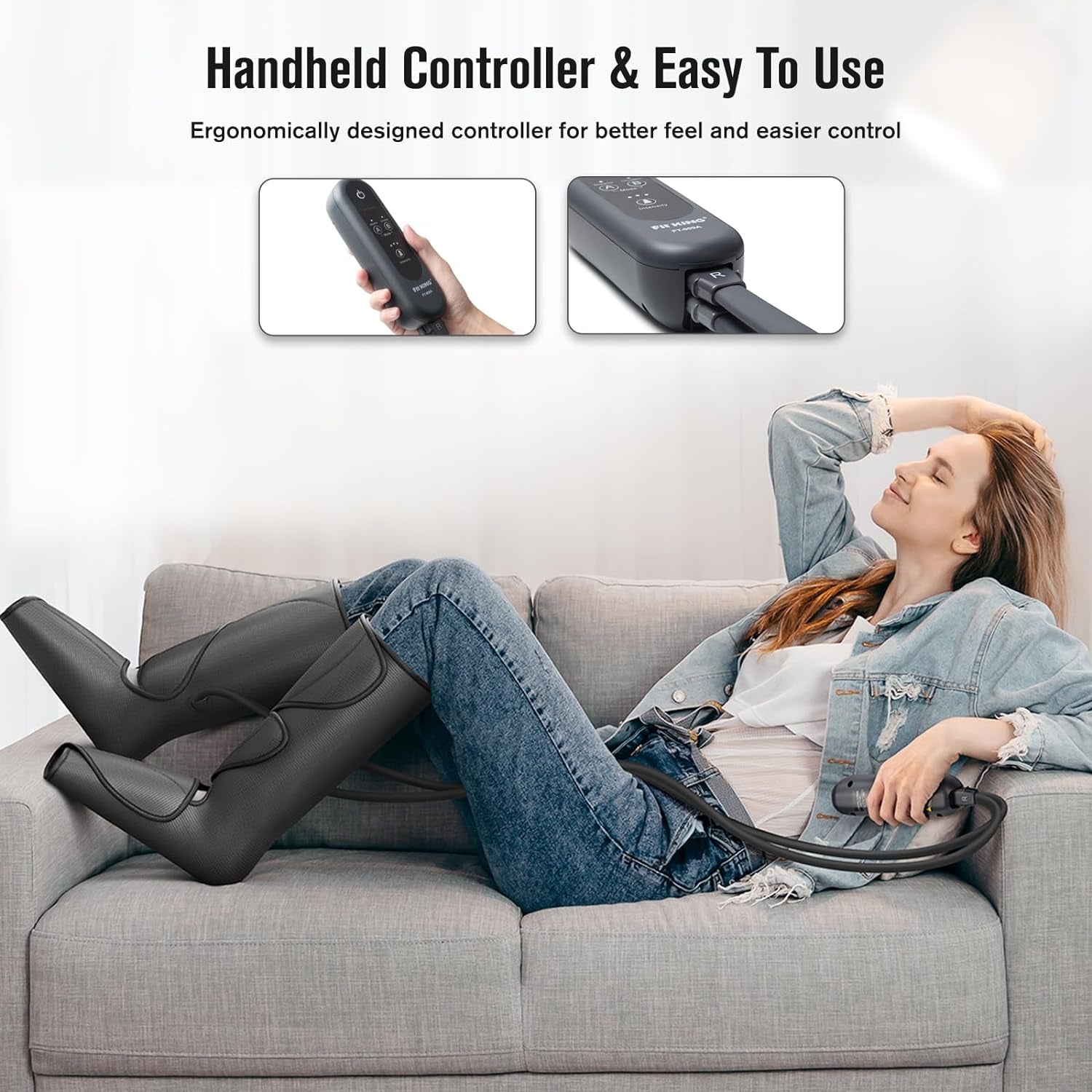 Leg Air Massager for Circulation and Relaxation Foot and Calf Massage with Handheld Controller 3 Intensities 2 Modes (With 2 Extensions)- FSA HSA Eligible