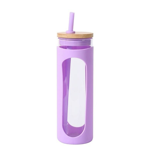 Silicone-Wrapped Glass Bottle with Straw