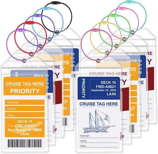 Cruise Luggage Tags-10Pack Luggage Tags for Cruise Ships-Cruise Tags Holders for Luggage-Cruise Luggage Tag Holder with Steel Loops, Compatible with Carnival, Costa, NCL, Princess, MSC Cruise Ships