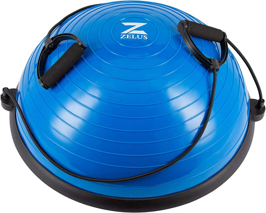 Balance Ball Trainer with Resistance Bands and Foot Pump, Inflatable Yoga Ball for Home Gym Workouts, 23 Inch Exercise Half Ball for Balance Training Core Strength Fitness More, 330Lb Cap