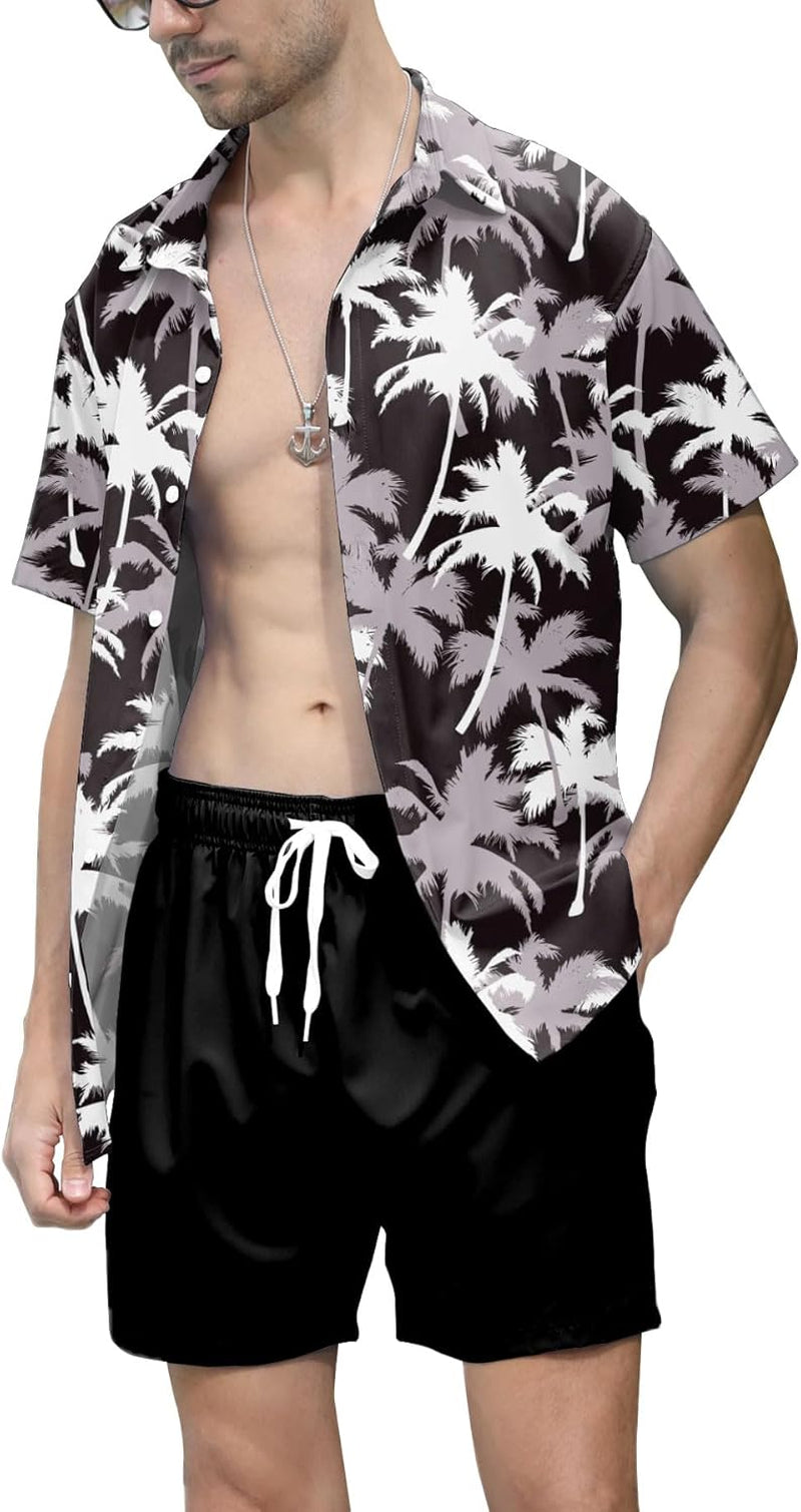 Men'S Hawaiian 2 Pieces Summer Beach Shirts and Shorts Outfits Matching Sets