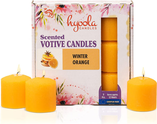 Scented Votive Candles - Winter Orange Votive Candles -12 Hour Burn Time - 9 Pack - European Made