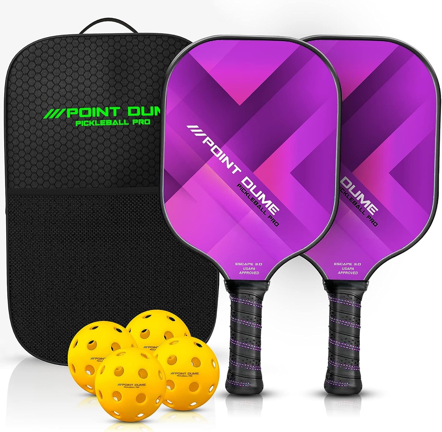 Pickleball Paddles Pickle Ball Raquette Set Premium Graphite Carbon Pickleball Paddle Set of 2 Paddles 4 Pickleballs and Carry Case Pickleball Set USAPA Approved Pickleball