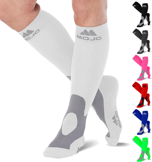 Mojo Unisex Compression Socks 20-30Mmhg – Knee High Medical Support for Athletes, Nurses, Travelers, Post-Surgery & Lymphedema - Wide Calf & plus Size Options for Pain & Swelling - 7 Colors, 10 Sizes