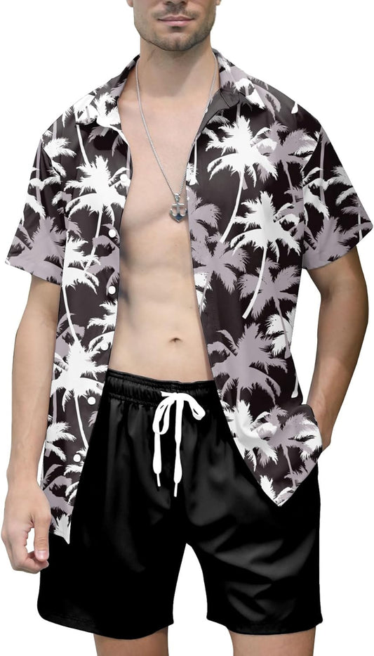 Men'S Hawaiian 2 Pieces Summer Beach Shirts and Shorts Outfits Matching Sets